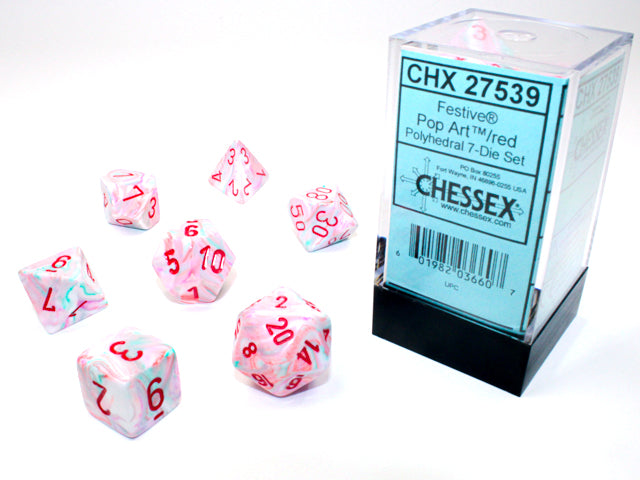 FESTIVE 7-DIE SET POP-ART/RED Dice Chessex    | Red Claw Gaming