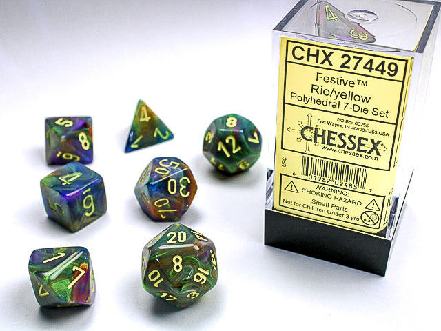 FESTIVE 7-DIE SET RIO WITH YELLOW Dice Chessex    | Red Claw Gaming