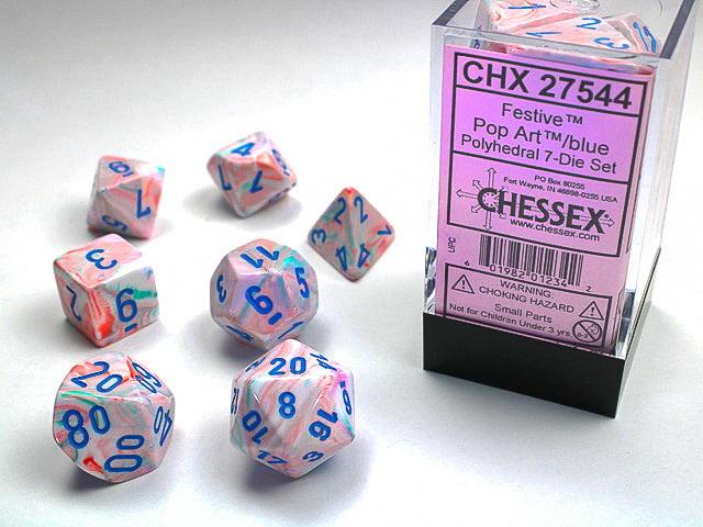 FESTIVE 7-DIE SET POP-ART/BLUE Dice Chessex    | Red Claw Gaming