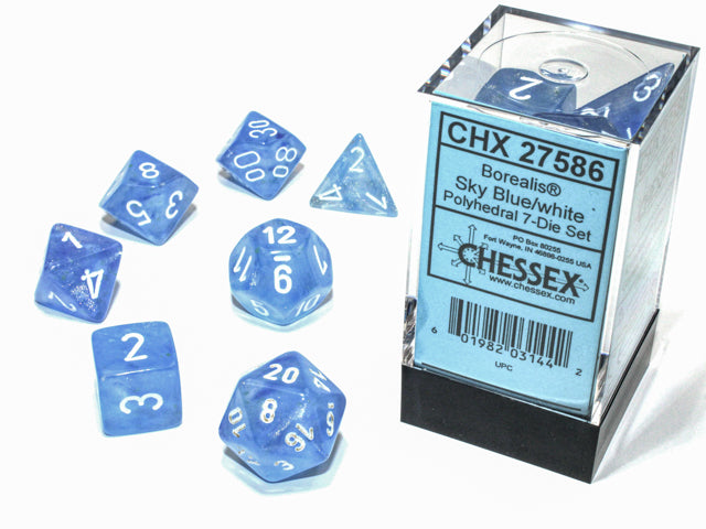 BOREALIS 7-DIE SET SKY BLUE/WHITE LUMINARY Dice Chessex    | Red Claw Gaming