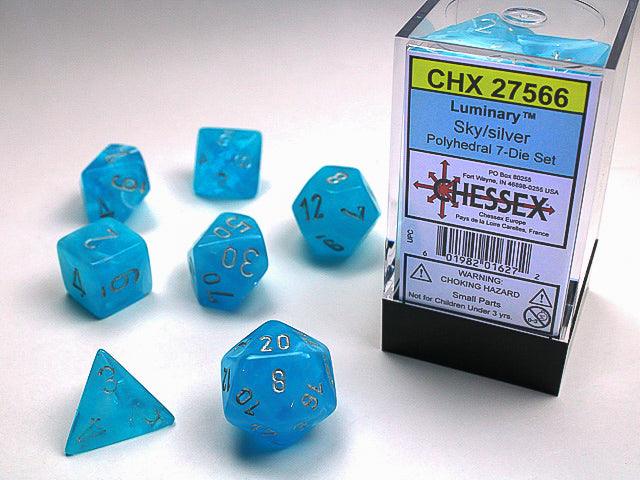 LUMINARY 7-DIE SET SKY W/SILVER Dice Chessex    | Red Claw Gaming