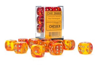 Gemini TRANSLUCENT RED-YELLOW/GOLD 12MM DICE BLOCK Dice Chessex    | Red Claw Gaming