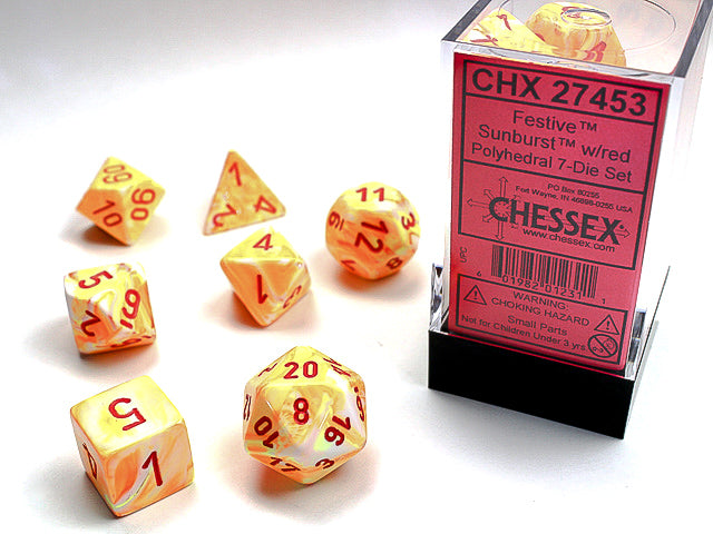 FESTIVE 7-DIE SET SUNBURST/RED Dice Chessex    | Red Claw Gaming