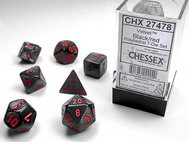 VELVET 7-DIE SET BLACK/RED Dice Chessex    | Red Claw Gaming