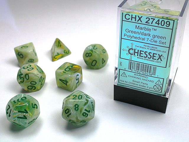 MARBLE 7-DIE SET GREEN/DARK GREEN Dice Chessex    | Red Claw Gaming