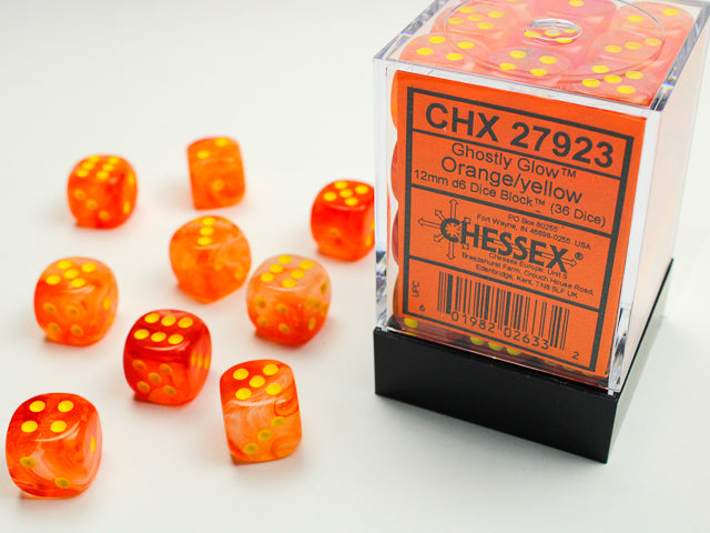 Ghostly Glow Orange and Yellow 12mm D6 Dice Chessex    | Red Claw Gaming