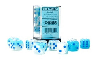 GEMINI PEARL TURQUOISE-WHITE/BLUE 16mm D6 Dice Chessex    | Red Claw Gaming