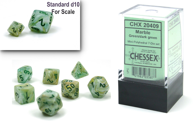 MARBLE MINI-POLYHEDRAL 7-DIE SET GREEN/DARK GREEN Dice Chessex    | Red Claw Gaming