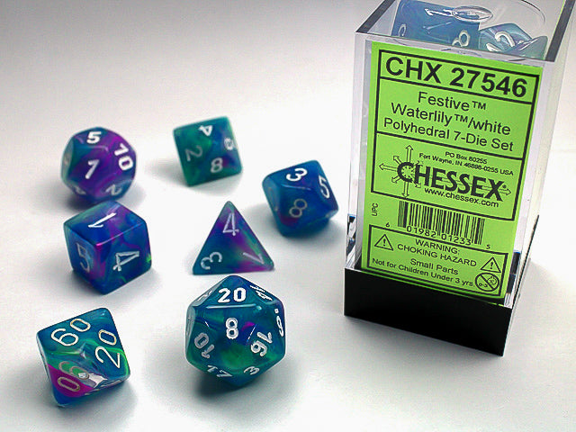 FESTIVE 7-DIE SET WATERLILY/WHITE Dice Chessex    | Red Claw Gaming