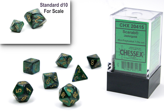 SCARAB MINI-POLYHEDRAL 7-DIE SET JADE/GOLD Dice Chessex    | Red Claw Gaming