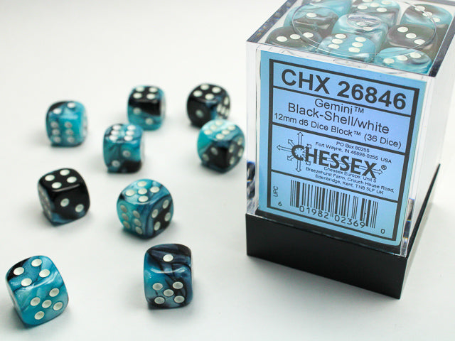 Gemini Black-Shell/White 12mm D6 Dice Chessex    | Red Claw Gaming