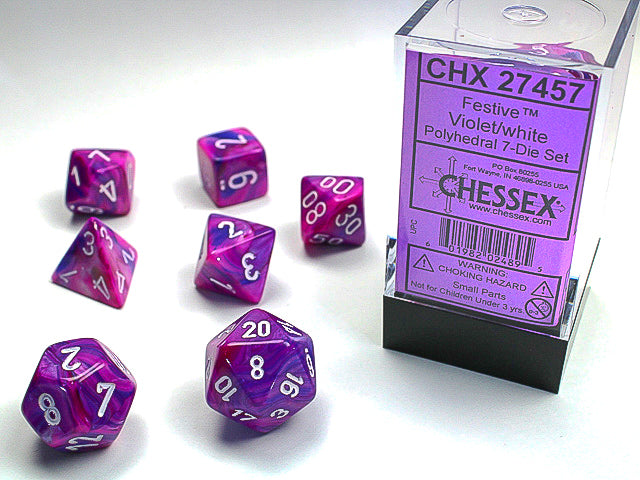 Festive Violet and White 7-Die Set Dice Chessex    | Red Claw Gaming