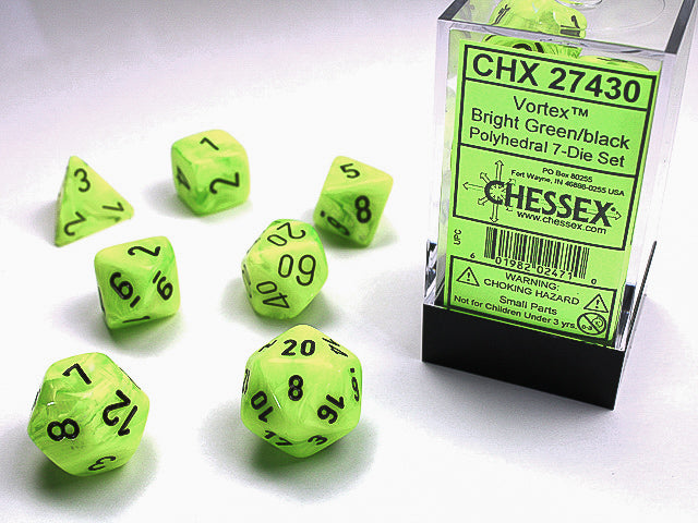 VORTEX 7-DIE SET BRIGHT GREEN/BLACK Dice Chessex    | Red Claw Gaming