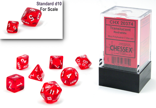 TRANSLUCENT MINI-POLYHEDRAL RED/WHITE 7-DIE SET Dice Chessex    | Red Claw Gaming