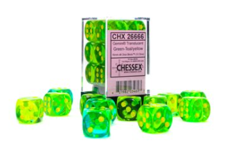 Gemini TRANSLUCENT GREEN-TEAL/YELLOW 16mm D6 Dice Chessex    | Red Claw Gaming