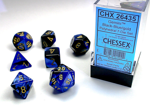 Gemini Black-Blue with Gold 7-Die Set Dice Chessex    | Red Claw Gaming