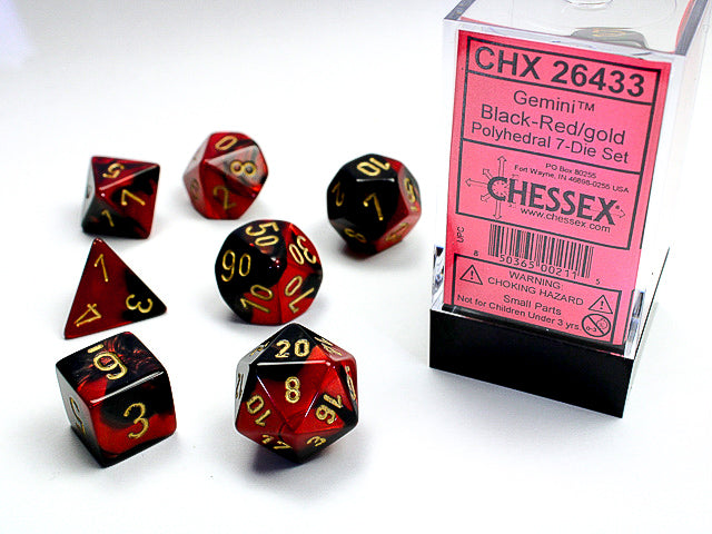 Gemini Black-Red with Gold 7-Die Set Dice Chessex    | Red Claw Gaming