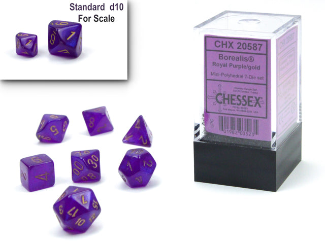 BOREALIS MINI-POLYHEDRAL 7-DIE SET PURPLE/GOLD LUMINARY Dice Chessex    | Red Claw Gaming