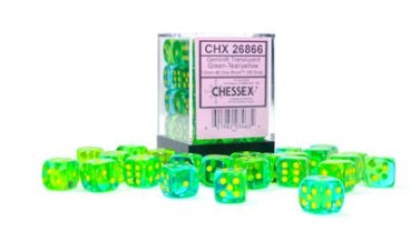 Gemini TRANSLUCENT GREEN-TEAL/YELLOW 12mm D6 Dice Chessex    | Red Claw Gaming