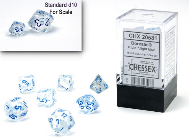 BOREALIS MINI-POLYHEDRAL 7-DIE SET LIGHT BLUE LUMINARY Dice Chessex    | Red Claw Gaming