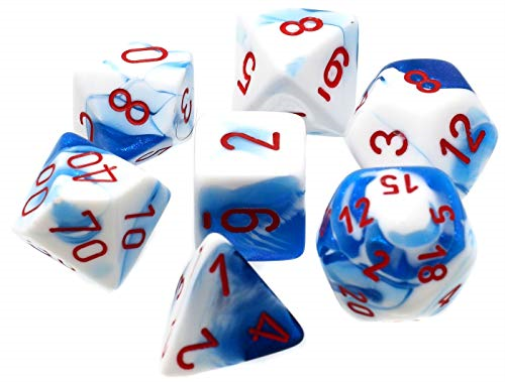 Gemini Astral Blue-White/Red 7-Die Set Dice Chessex    | Red Claw Gaming