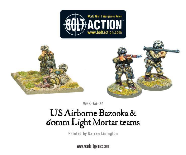 US Airborne Bazooka & 60mm light mortar team American Warlord Games    | Red Claw Gaming